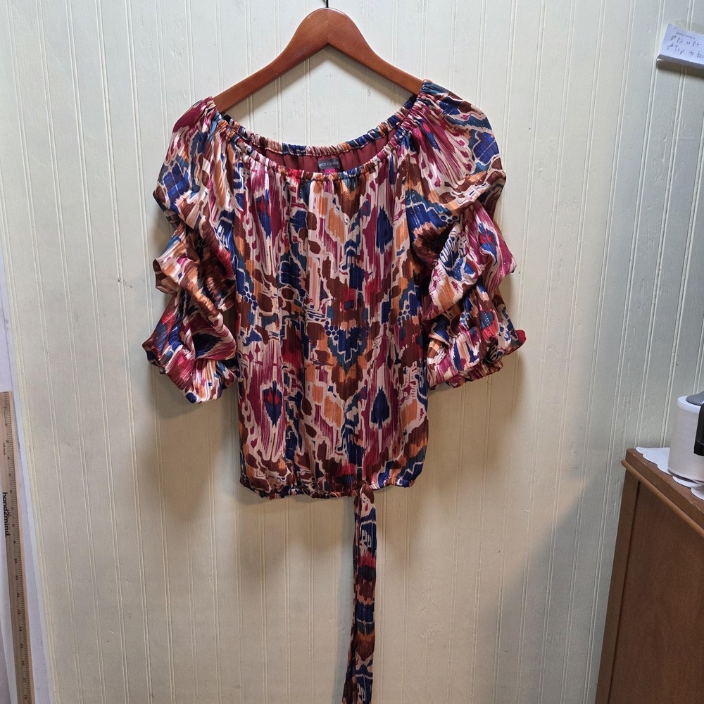 Vince Camuto Blouse Womens Small Multicolor Off Shoulder Flutter Sleeve Top